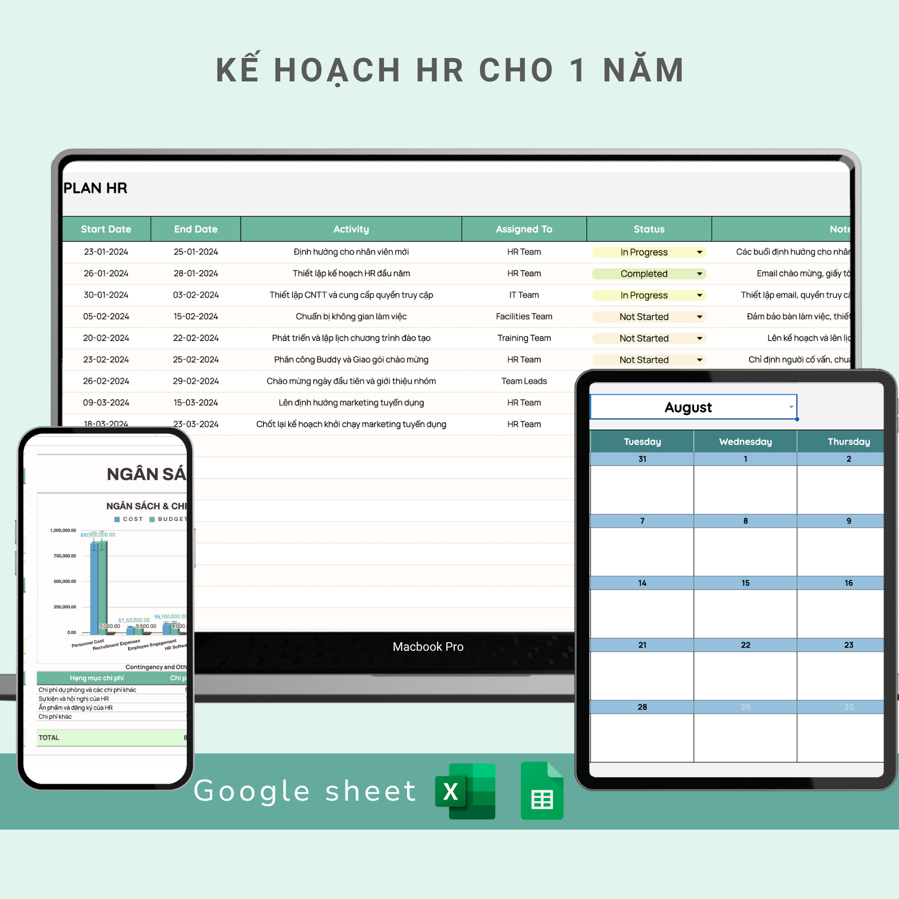 Mẫu kế hoạch HR tổng thể cho 1 năm trên google sheet