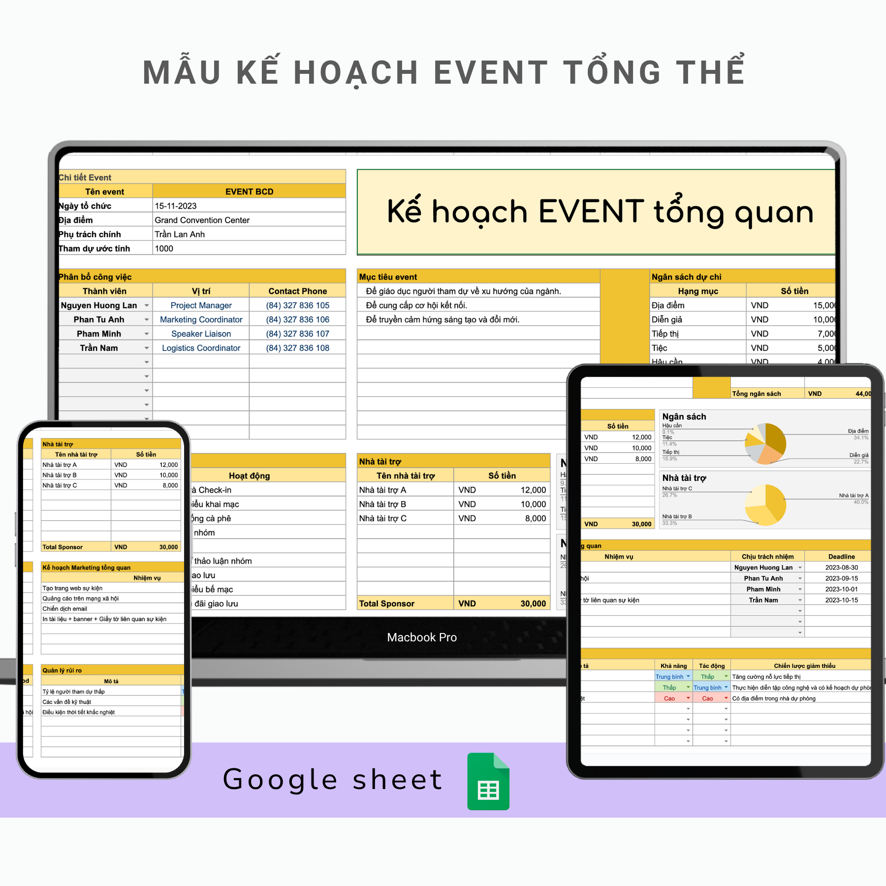 Mẫu kế hoạch EVENT tổng thể và chi tiết chiến lược truyền thông trên bảng tính google sheet